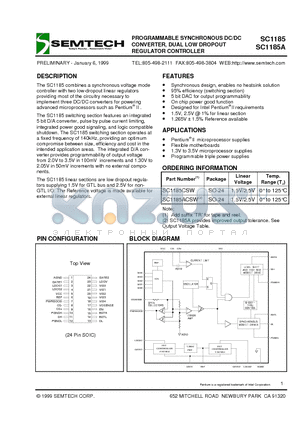 SC1185ACSW datasheet - PROGRAMMABLE SYNCHRONOUS DC/DC CONVERTER, DUAL LOW DROPOUT REGULATOR CONTROLLER