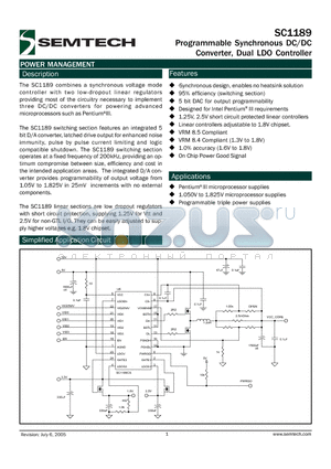SC1189SWTRT datasheet - Programmable Synchronous DC/DC Converter, Dual LDO Controller