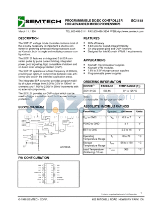SC1151CS datasheet - PROGRAMMABLE DC/DC CONTROLLER FOR ADVANCED MICROPROCESSORS