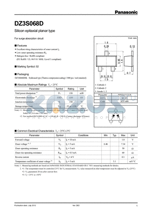 DZ3S068D0L datasheet - Silicon epitaxial planar type For surge absorption circuit
