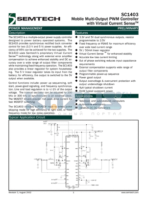 SC1403ITSTR datasheet - Mobile Multi-Output PWM Controller with Virtual Current SenseTM