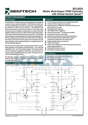 SC1404 datasheet - Mobile Multi-Output PWM Controller with Virtual Current Sense