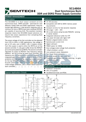 SC1486A datasheet - Dual Synchronous Buck DDR and DDR2 Power Supply Controller