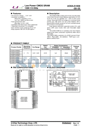 UC62LS1008GI datasheet - Low Power CMOS SRAM 128K x 8 Bits