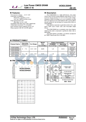 UC62LS2048AI-20 datasheet - Low Power CMOS SRAM
