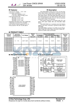 UC62LV0256DC datasheet - Low Power CMOS SRAM 32K X8 Bits