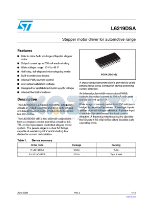 E-L6219DSA datasheet - Stepper motor driver for automotive range