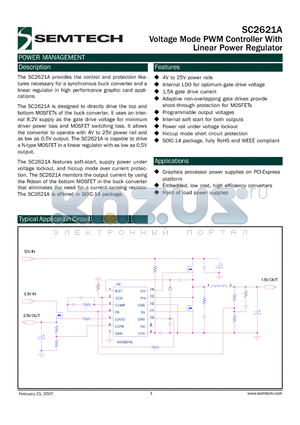 SC2621A datasheet - Voltage Mode PWM Controller With Linear Power Regulator