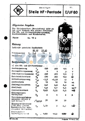 E-UF80 datasheet - STEILE HF-PENTODE