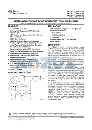 UCC28711 datasheet - Constant-Voltage, Constant-Current Controller With Primary-Side Regulation