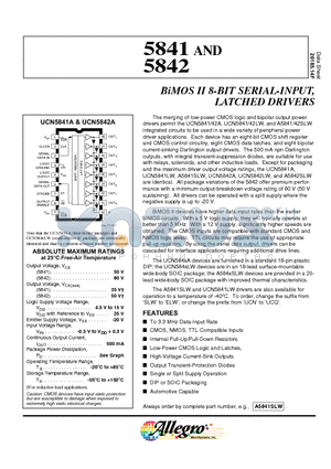 UCN5841A datasheet - BiMOS II 8-BIT SERIAL-INPUT, LATCHED DRIVERS