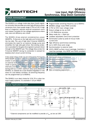 SC4601 datasheet - Low Input, High Efficiency Synchronous, Step Down Controller