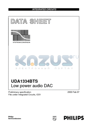 UDA1334BTS datasheet - Low power audio DAC
