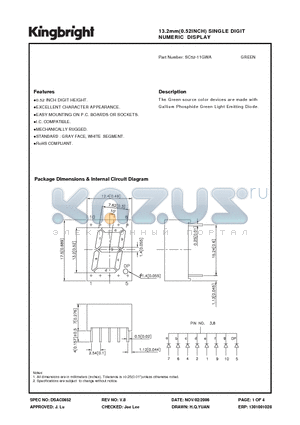 SC52-11GWA datasheet - 13.2mm(0.52INCH) SINGLE DIGIT NUMERIC DISPLAY