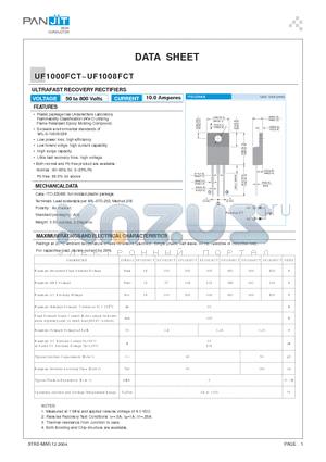 UF1001FCT datasheet - ULTRAFAST RECOVERY RECTIFIERS