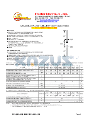 UF5400G-LFR datasheet - 3A GLASS PASSIVATED ULTRA FAST RECOVERY RECTIFIER