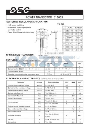 E13003 datasheet - POWER TRANS ISTOR