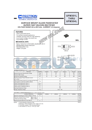 UFM301L datasheet - SURFACE MOUNT GLASS PASSIVATED SUPER FAST SILICON RECTIFIER VOLTAGE RANGE 50 to 200 Volts CURRENT 3.0 Amperes