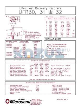 UFR3270 datasheet - ULTRA FAST RECOVERY RECTIFIER