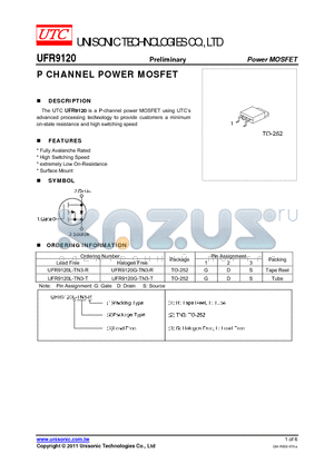 UFR9120L-TN3-T datasheet - P CHANNEL POWER MOSFET