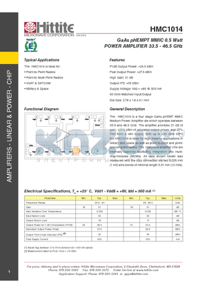HMC1014 datasheet - GaAs pHEMPT MMIC 0.5 Watt