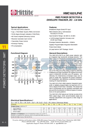 HMC1021LP4E datasheet - RMS POWER DETECTOR & ENVELOPE TRACKER, DC - 3.9 GHz