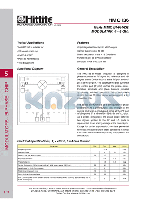 HMC136 datasheet - GaAs MMIC BI-PHASE MODULATOR, 4 - 8 GHz