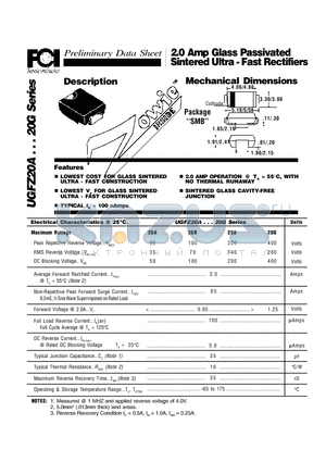 UGFZ20B datasheet - 2.0 Amp Glass Passivated Sintered Ultra - Fast Rectifiers
