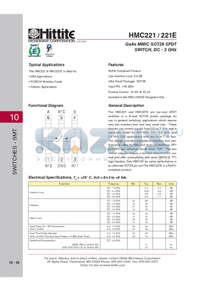 HMC221_00 datasheet - GaAs MMIC SOT26 SPDT SWITCH, DC - 3 GHz