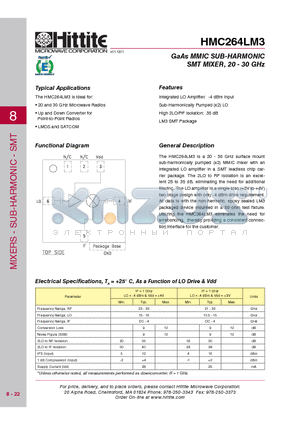 HMC264LM3 datasheet - GaAs MMIC SUB-HARMONIC SMT MIXER, 20 - 30 GHz