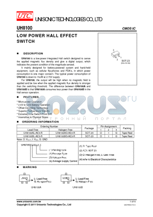 UH8100AG-AE3-R datasheet - LOW POWER HALL EFFECT SWITCH