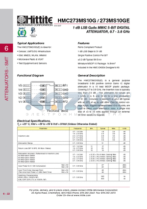 HMC273MS10G_07 datasheet - 1 dB LSB GaAs MMIC 5-BIT DIGITAL ATTENUATOR, 0.7 - 3.8 GHz