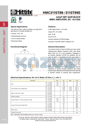 HMC311ST89_06 datasheet - InGaP HBT GAIN BLOCK MMIC AMPLIFIER, DC - 6.0 GHz