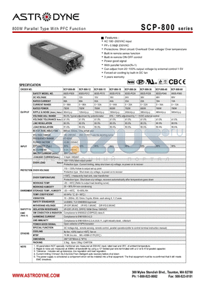 SCP-800 datasheet - 800W Parallel Type With PFC Function