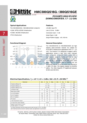 HMC380QS16G_06 datasheet - PCS/UMTS HIGH IP3 RFIC DOWNCONVERTER, 1.7 - 2.2 GHz