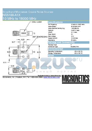 NS5100-A1X datasheet - Broadband Microwave Coaxial Noise Sources 10 MHz to 18000 MHz