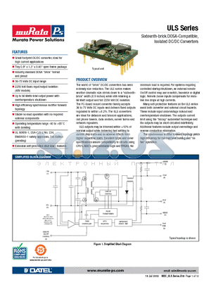 ULS-12/5-D48N-C datasheet - Sixteenth-brick DOSA-Compatible, Isolated DC/DC Converters