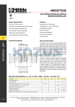 HMC677G32 datasheet - 6-Bit SERIAL/PARALLEL SWITCH DRIVER/CONTROLLER