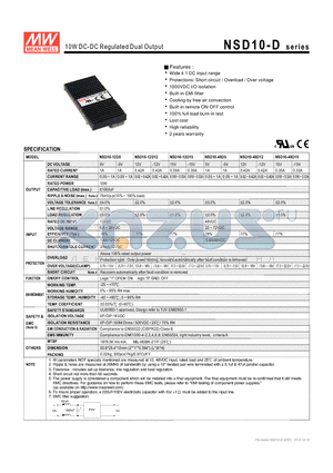 NSD10-48D12 datasheet - 10W DC-DC Regulated Dual Output