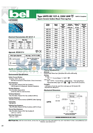 UMTS1 datasheet - Square Ceramic Surface Mount Time Lag Fuse