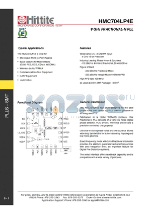 HMC704LP4E datasheet - 8 GHz fractionaL-N PLL