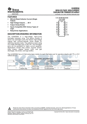 UN2003AI datasheet - HIGH-VOLTAGE, HIGH-CURRENT DARLINGTON TRANSISTOR ARRAY