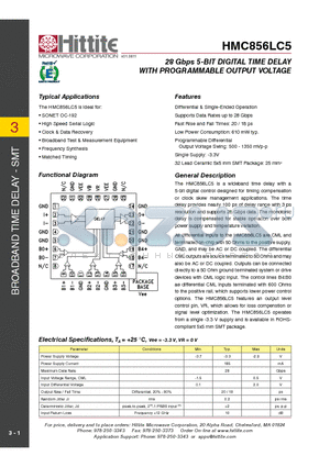 HMC856LC5 datasheet - 28 Gbps 5-BIT DIGITAL TIME DELAY WITH PROGRAMMABLE OUTPUT VOLTAGE