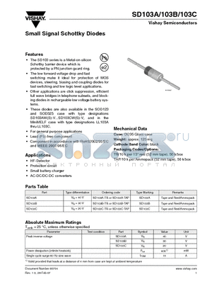 SD103B-TAP datasheet - Small Signal Schottky Diodes