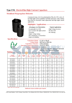 UNL5W100KS-F datasheet - ElectroFilm High Current Capacitors