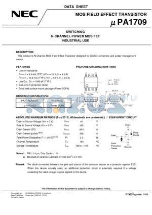 UPA1709 datasheet - SWITCHING N-CHANNEL POWER MOS FET INDUSTRIAL USE