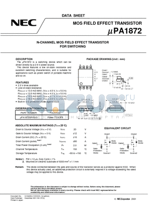 UPA1872GR-9JG datasheet - N-CHANNEL MOS FIELD EFFECT TRANSISTOR FOR SWITCHING