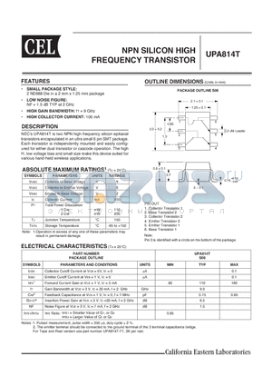 UPA814T datasheet - NPN SILICON HIGH FREQUENCY TRANSISTOR