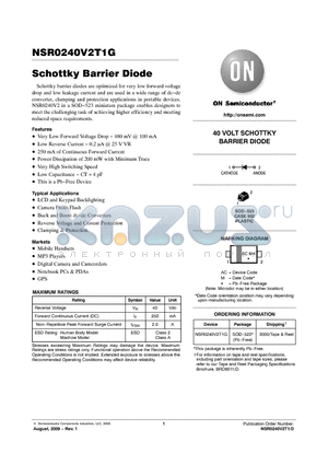 NSR0240V2T1G datasheet - Schottky Barrier Diode