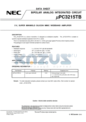 UPC3215TB_1 datasheet - 5 V, SUPER MINIMOLD SILICON MMIC WIDEBAND AMPLIFIER